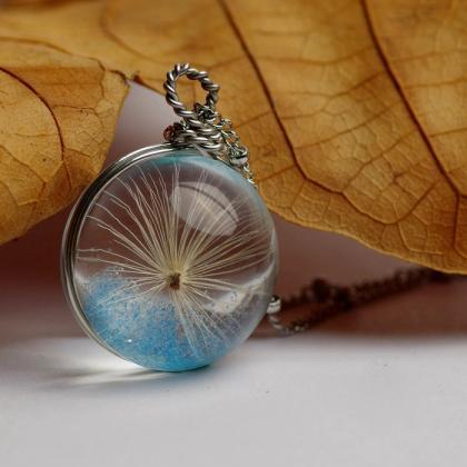 Stylish Crystal Glass Necklace Dandelion Pendant..