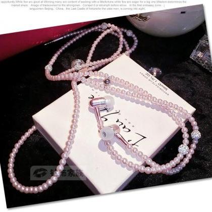 Fashionable Pearl Lanyard Necklace 3.5mm Earphone..